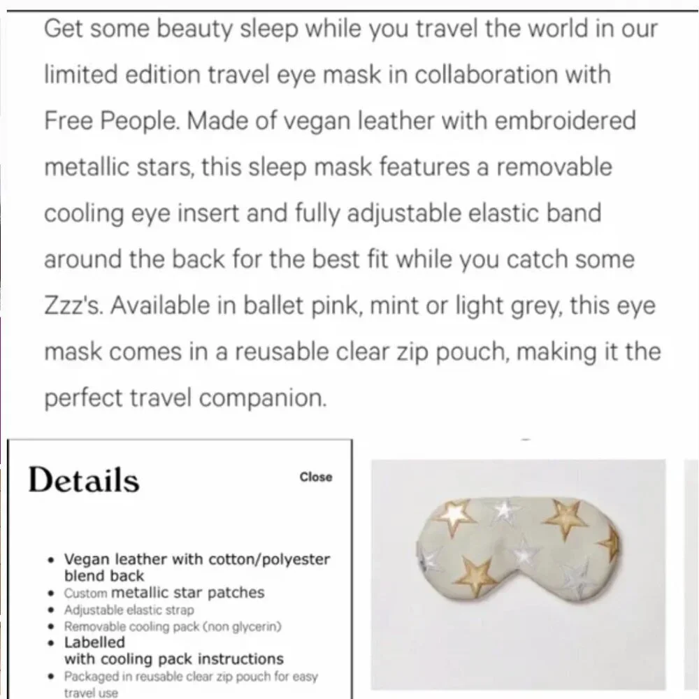 Free People x Understated Leather Cooling Embroidered Eye Mask Metallic Stars